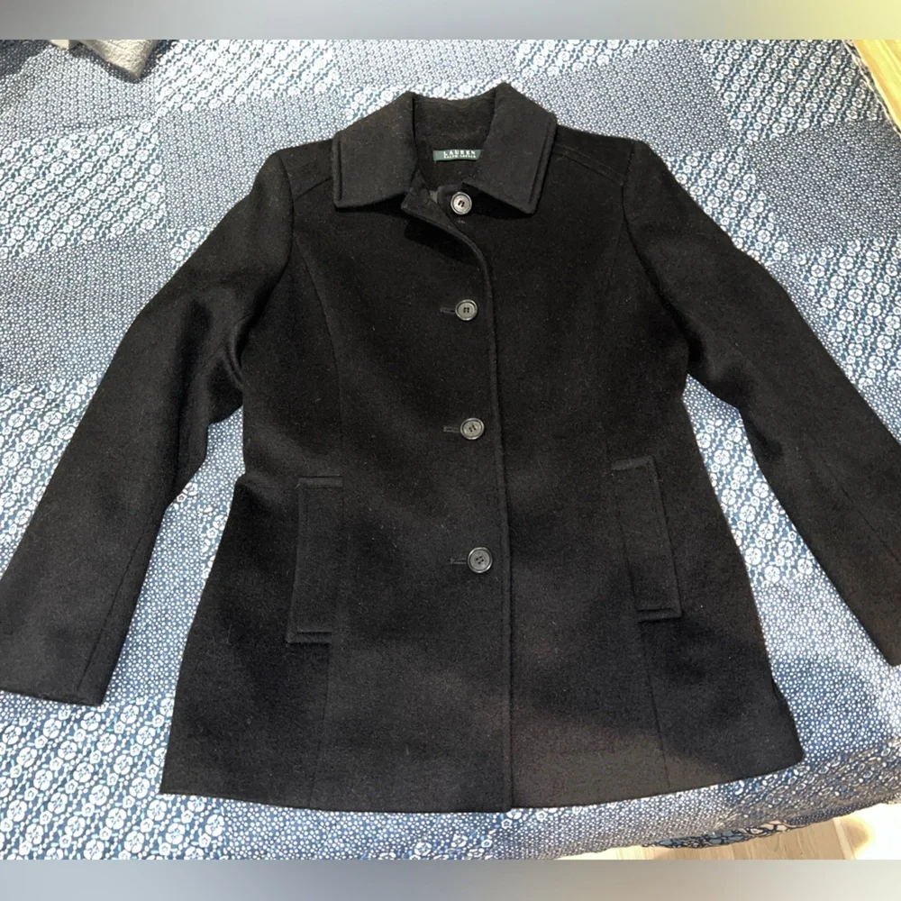 Ralph Lauren Black Pea Coat 4 - Picture 1 of 8